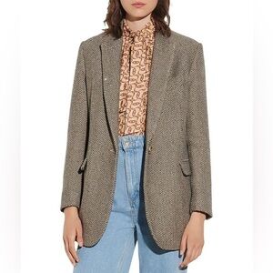 Sandro  “Paule” Sequin Herringbone Blazer Brown Tweed Statement Jacket Sz 2 / M